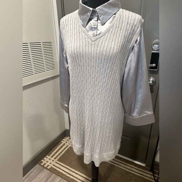 Silver Solid Button Front Drop Shoulder Shirt, - Picture 3 of 8